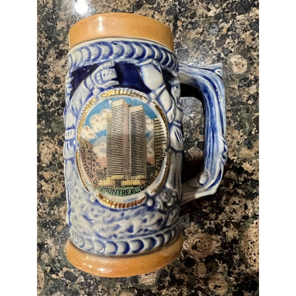 Vintage Elaro Montreal Quebec Canada Souvenir Beer Stein Ceramic Relief Mug